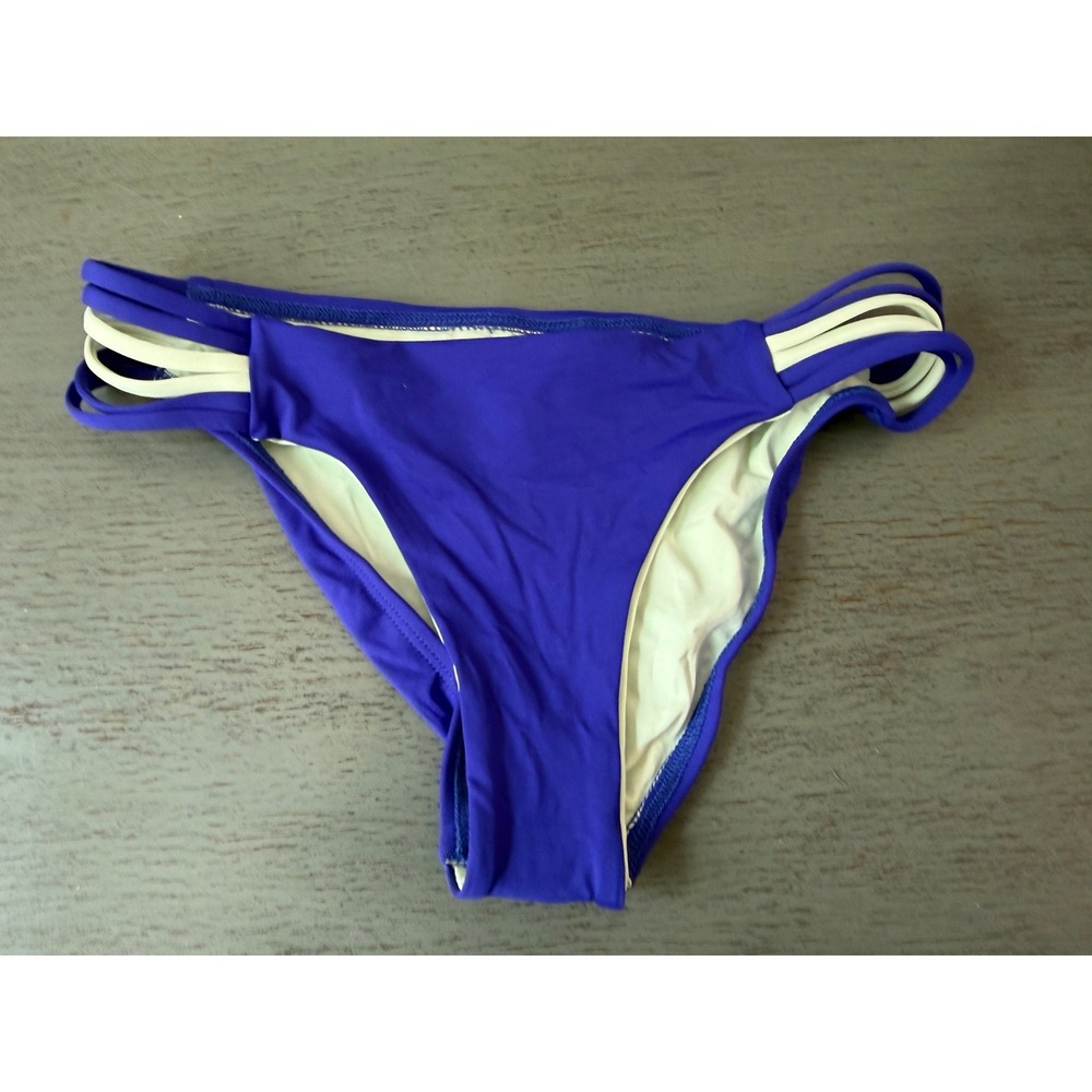 L*Space Royal Blue White Strappy Side Full Cut Bikini Bottom XS CA28492